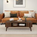 42 Inch Mid Century Modern Coffee Table Rectangular with Open Compartment-Walnut