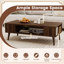 42 Inch Mid Century Modern Coffee Table Rectangular with Open Compartment-Walnut
