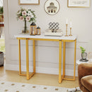 42 Inches Modern Faux Marble Entryway Table with Geometric Metal Frame