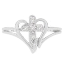 10K White Gold Diamond-Accented Cross & Open Heart Promise Fashion Ring (H-I Color, I1-I2 Clarity) - Size 7