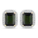 3.57 Carat Genuine Green Tourmaline and White Diamond 14K Yellow Gold Earrings