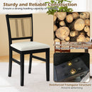 Farmhouse Rattan Dining Chair Set of 2 with Rubber Wood Legs and Cane Back-Beige