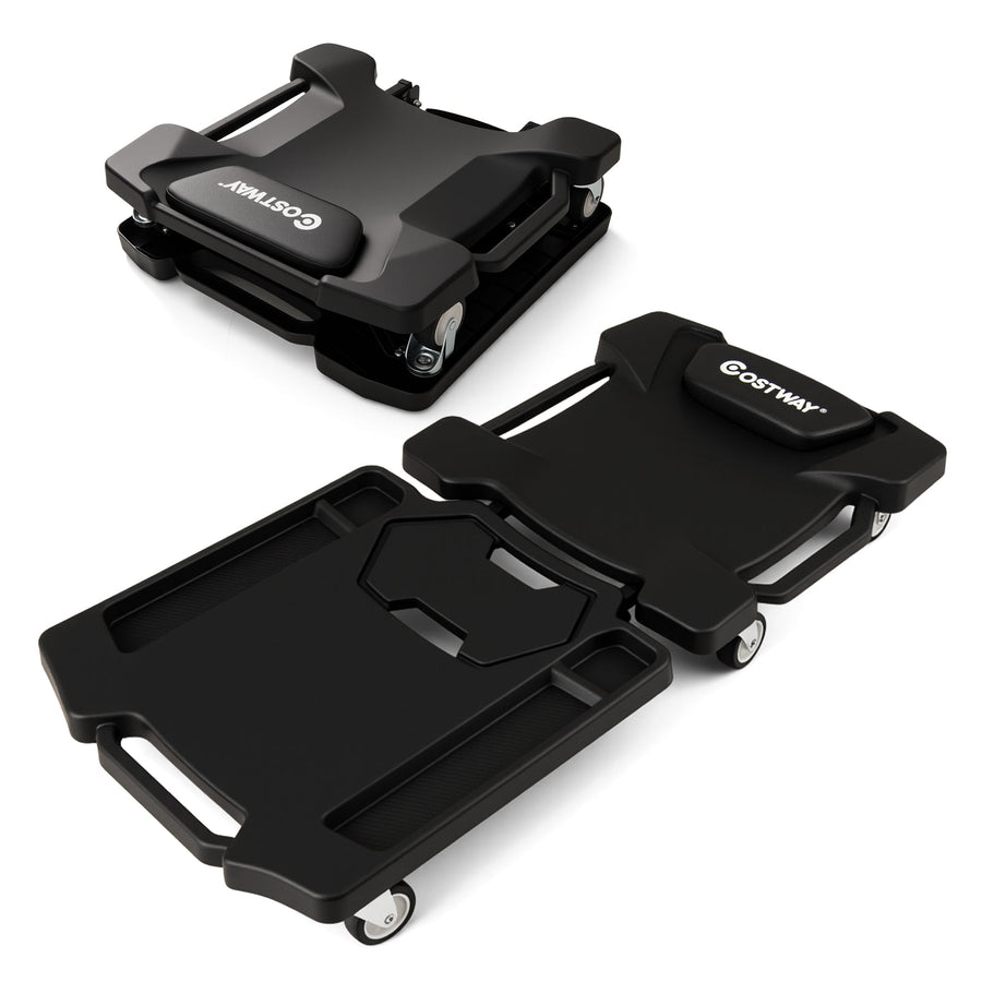 43 Inches Foldable Mechanic Creeper with Padded Headrest and Tool Trays-Black
