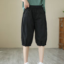 Womens Solid-color Casual Loose-fit Retro Shorts