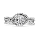.925 Sterling Silver 1/6 Cttw Diamond Composite Halo and Split Shank Bridal Set Ring and Band  (I-J Color, I3 Clarity) - Size 7