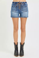 RISEN High Rise Front Tie Up Shorts with Patch Pockets