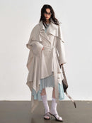 Gypsum White Linen Blended Irregular Skirt Trench Coat