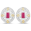 0.77 Carat Genuine Ruby and White Diamond .925 Sterling Silver Earrings
