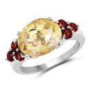 5.52 Carat Genuine Citrine and Garnet .925 Sterling Silver Ring