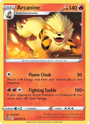 Arcanine 020/195 - SWSH12 Silver Tempest Reverse Holofoil