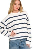 Zenana Wool Blend Striped Sweater