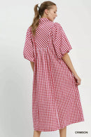 Umgee Puff Sleeve Plaid Midi Dress
