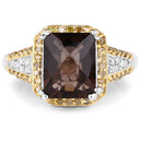 3.48 Carat Genuine Smoky Quartz, Yellow Diamond and White Diamond .925 Sterling Silver Ring