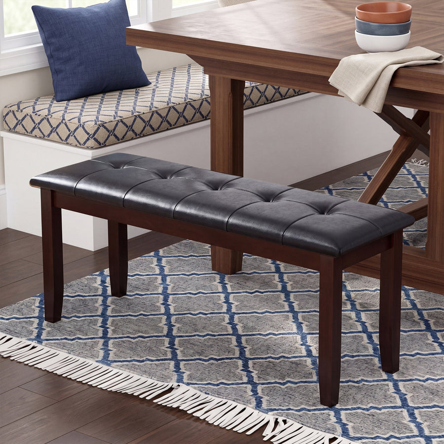 Upholstered Bench with Tufted Seat and Wood Legs, 45.5