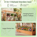 45 Inch Tall Wooden Raised Garden Bed with Side Trellis and Hanging Roof Drainage Holes