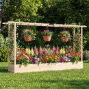 45 Inch Tall Wooden Raised Garden Bed with Side Trellis and Hanging Roof Drainage Holes