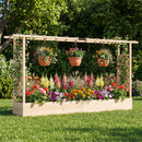 45 Inch Tall Wooden Raised Garden Bed with Side Trellis and Hanging Roof Drainage Holes