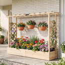45 Inch Tall Wooden Raised Garden Bed with Side Trellis and Hanging Roof Drainage Holes