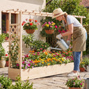 45 Inch Tall Wooden Raised Garden Bed with Side Trellis and Hanging Roof Drainage Holes