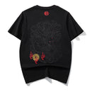 Embroidered Dragon Pattern Round Neck Cotton T-shirt