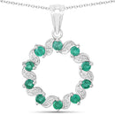 1.10 Carat Genuine Emerald and White Topaz .925 Sterling Silver Pendant
