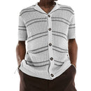 Men's Knitwear Lapel Short Sleeve Hollow Cardigan