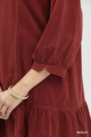 Umgee Corduroy Contrast Trim Tiered Babydoll Dress