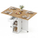 47.5 Inch Farmhouse Extendable Wooden Dinner Table with Lockable Wheels