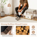 47.5 Inch Upholstered Bench with Carved Rubber Wood Legs and Padded Seat-Beige