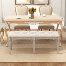 47.5 Inch Upholstered Bench with Carved Rubber Wood Legs and Padded Seat-Beige