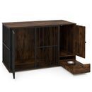 47.5 inch Dog Crate Furniture with Hidden Pull-out Bowls in Drawer for Small and Medium Dogs-Rustic Brown