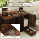 47.5 inch Dog Crate Furniture with Hidden Pull-out Bowls in Drawer for Small and Medium Dogs-Rustic Brown