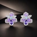 925 Sterling Silver Earrings with Nano Opal Stone and CZ, White Gold Plated, 0.7cm, for Women