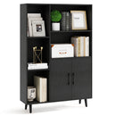4 Inch Floor Bookshelf with 5 Open Compartments and Storage Cabinet-Black