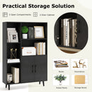 4 Inch Floor Bookshelf with 5 Open Compartments and Storage Cabinet-Black