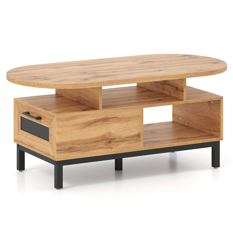 47 Inch Oval Coffee Table with Storage and Open Compartments for Living Room