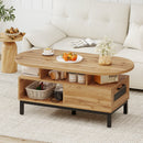 47 Inch Oval Coffee Table with Storage and Open Compartments for Living Room