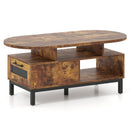 47 Inch Oval Coffee Table with Storage and Open Compartments for Living Room