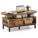 47 Inch Oval Coffee Table with Storage and Open Compartments for Living Room