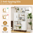 47 Inch Storage Cabinet Freestanding Bookcase with 2 Doors and 4 Open Shelves