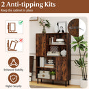 47 Inch Storage Cabinet Freestanding Bookcase with 2 Doors and 4 Open Shelves