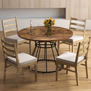 47 Inches Round Dining Table for 4 Farmhouse Kitchen Table with Wooden Tabletop