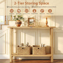 47 Inch Solid Wood Console Table with Teak Wood Frame and Storage Shelf