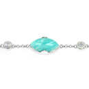 29.70 Carat Genuine Amazonite and White Agate .925 Sterling Silver Bracelet