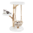 48.5 Inch Solid Wood Cat Tree with Hanging Cradle and Jute Scratching Post-White