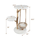 48.5 Inch Solid Wood Cat Tree with Hanging Cradle and Jute Scratching Post-White