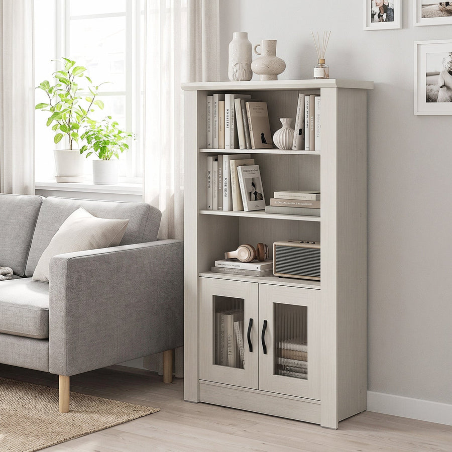 4-Tier Bookcase with Fluted Glass Doors 48.5