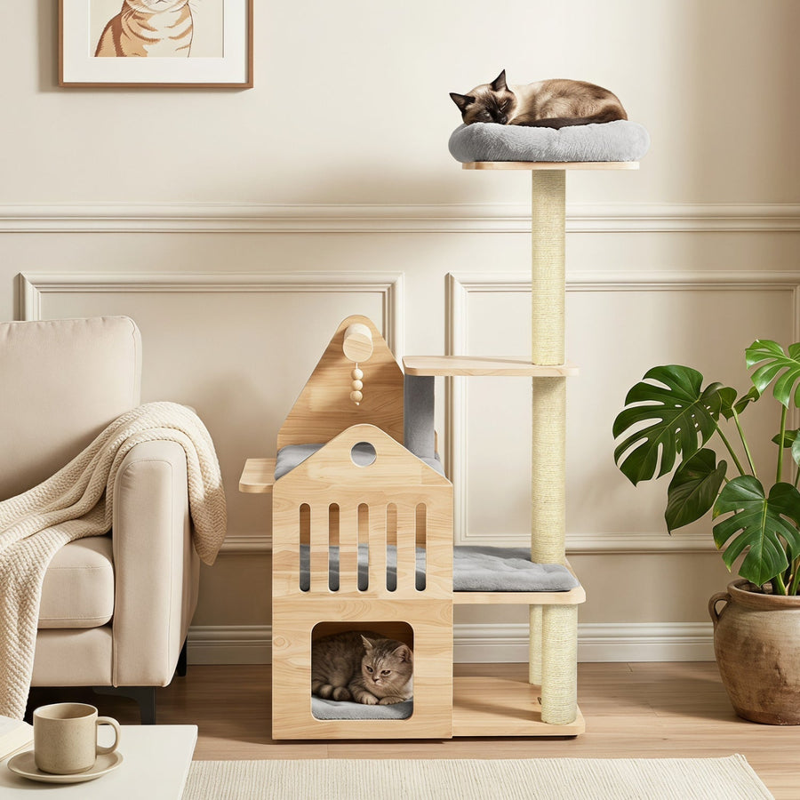 Multi-Level Solid Wood Cat Tree 48.5