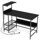 48 Inch Computer Desk with Power Outlets and Storage Shelves