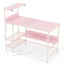 48 Inch Computer Desk with Power Outlets and Storage Shelves